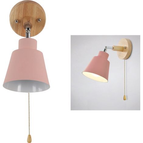 Wandleuchte mit Fassung, moderne Vintage-Macaron-Wandleuchte E27, Holzwandleuchte, geeignet für Wohn- und Schlafzimmer, Rosa (1/5)