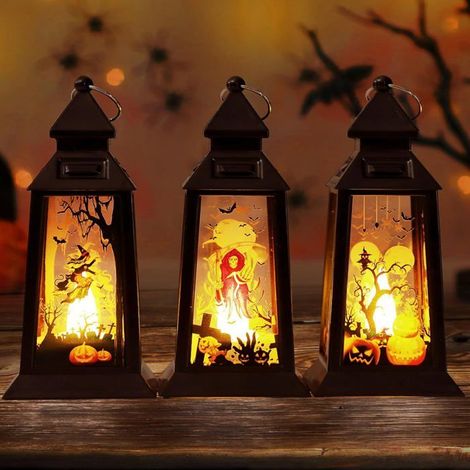 3 Pièces Decoration Halloween Exterieur, Lanterne Halloween Bougie Lampe, LED Citrouille Lumineuse, Automne Deco Halloween Interieur (1/5)