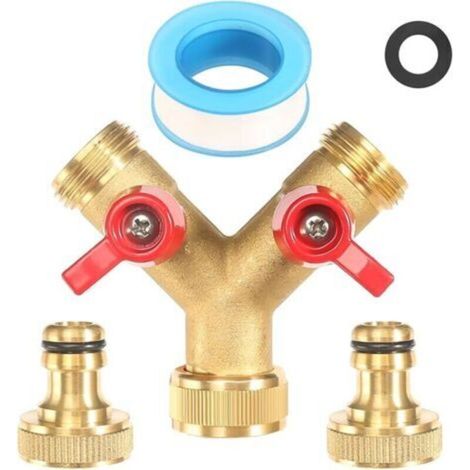 2-Way Y-Distributor, 3/4 Inch Nickel-Plated Brass 2-Way Water Distributor with Dual Spouts, Garden Hose Watering Hose Adapter for Home Garden Use (1/5)