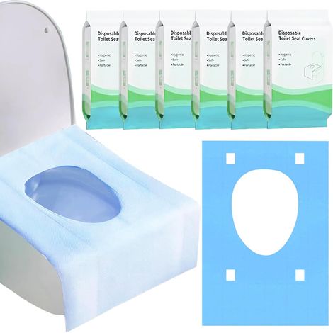 60 Pièces Housse de Siège de Toilette Jetable,Protege Toilette Jetable,Convient aux adultes et aux enfants, idéal pour les voyages, les toilettes publiques, emballé individuellement (Bleu) (1/5)