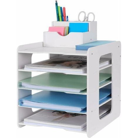 Bac à courrier, Organiseur de Bureau, Support de Rangement pour Documents A4, Plateaux de classement pour la Maison, Le Bureau, l'école (5 Niveaux) (1/5)
