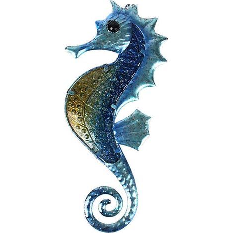 hippocampe décoration murale en plein air mer métal Art suspendu décoratif en verre Sculpture bleu pour salle de bain (1/5)