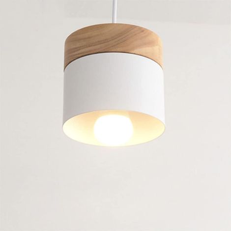 E27 Moderne Vintage-Pendelleuchte, Industrielle Deckenleuchte, Pendelleuchte aus Metall und Holz, Kreative Kronleuchter-Deckenleuchte für Wohn- und Schlafzimmer (Weiß)