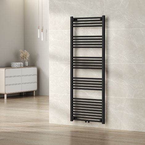 Radiateur sèche-serviettes électrique 160 x 60 cm – Acier noir – Puissance 755 W – 28 barres – Mode eau chaude pour salle de bain – [Neu.Haus] (1/5)