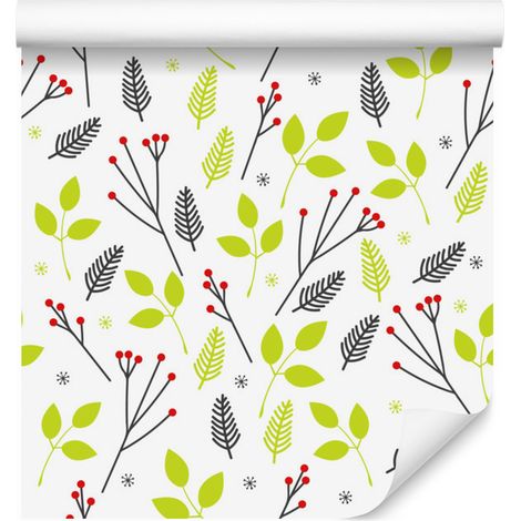 Papier peint à motifs de feuilles vertes et de baies rouges pour salon et chambre, 50 x 1000 cm (1/5)