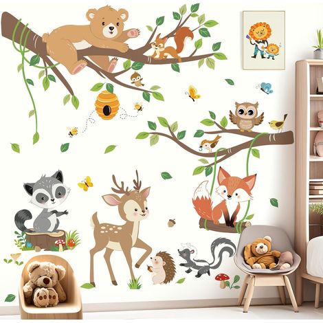 Stickers Muraux Animaux Forêt Branche Autocollant Mural Ours (1/5)