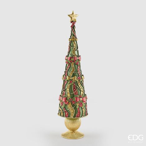 EDG Enzo De Gasperi Pino Decoglitter Verde Rosso H47 Ø13 cm – Decorazione di Natale (1/4)
