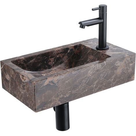 Saniclass Fuente Ensemble fontaine - 40x22x10cm - trou de robinet à droite - robinet de fontaine noir mat - bouchon de vidange - siphon abaissé - Dark (1/5)