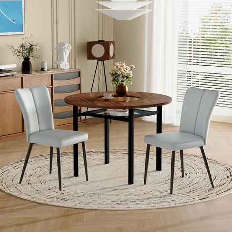 Table et Chaises de Salle à Manger diamètre 100 cm diamètre 100 cm aspect bois rond 2 chaises gris clair revêtement PU minimaliste (1/5)