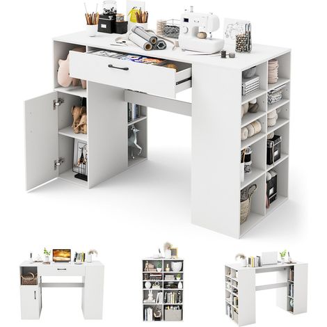 Counter Height Sewing Table Artwork Sewing Workstation With 14 Open Compartments (1/5)