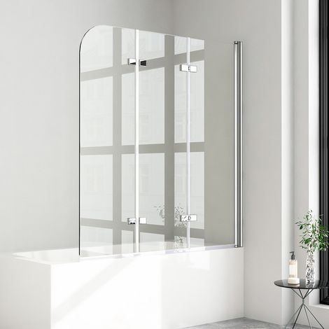 Duschwand für Badewanne 3-teilig Faltbar 140x140 cm, Klappbar Badewannenaufsatz, Duschabtrennung für Badewanne aus 6mm Sicherheitsglas mit Nano Beschichtung, Badewannenfaltwand (1/5)