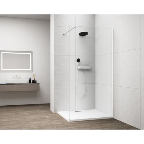 ESCA WHITE MATT Panneau de douche monobloc en verre, montage mural, verre transparent, 800 mm (1/4)