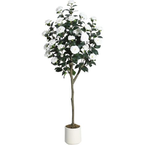 Camélia artificiel 1m52 à fleurs blanches avec pot (1/5)