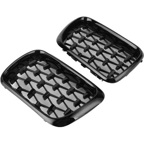 Paire de calandres avant, grille de capot en nid d'abeille, kidney grille 51138195151, compatible BMW Série 3 E36 M3 1997-1999, noir brillant, kit de 2 pièces. (1/5)