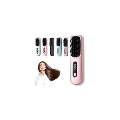 Brosse Lisseuse Sans Fil, Portable et Rechargeable, Design Durable et Respectueux des Cheveux, Idéale pour les Voyages et l'Utilisation Quotidienne (Rose) (1/5)
