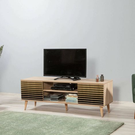 Dmora - Mueble de televisión Amalthea, Aparador de salón, Mueble bajo para TV, Base de pared equipada, 140x40h50 cm, Roble, con embalaje reforzado (1/5)