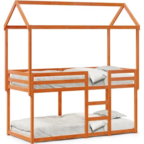 Lit superposé avec toit cire marron 80x200cm bois massif de pin CFW51766 (1/5)