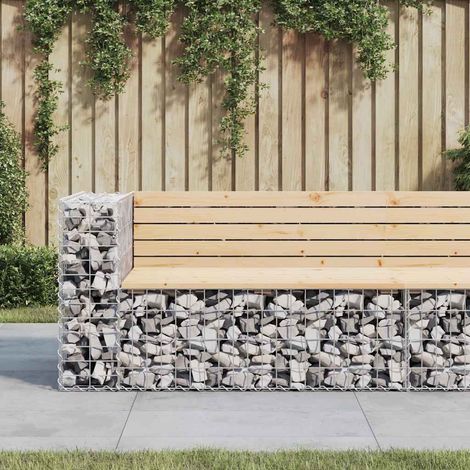 Banc de jardin gabion avec dossier en bois de pin massif et acier galvanisé 122x71x65,5 cm - PANGIVO (1/5)