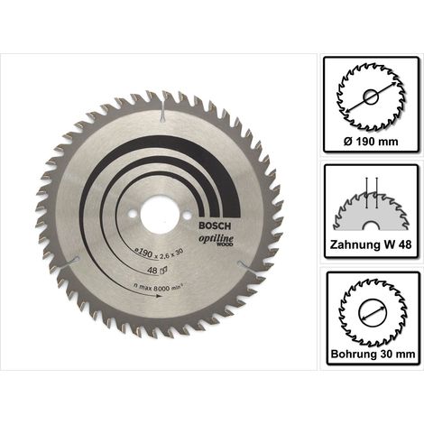 Bosch Accessories Optiline 2608640617 Lama circolare in metallo duro 190 x 30 x 2.6 mm Numero di denti: 48 1 pz.