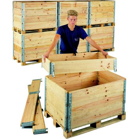 Réhausse en bois pour palette 120 x 80 cm – Charnières en acier galvanisé – Module démontable et repliable – Compatible palettes 1200 x 800 mm – Provost