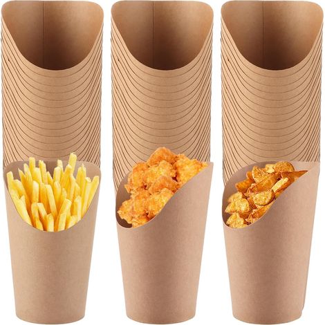 Coni per patatine fritte Bubble Waffle da 50 pezzi, bicchieri di carta Kraft da 12 once, coni per patatine fritte in carta Kraft per waffle, patatine fritte, popcorn e gelato (1/5)