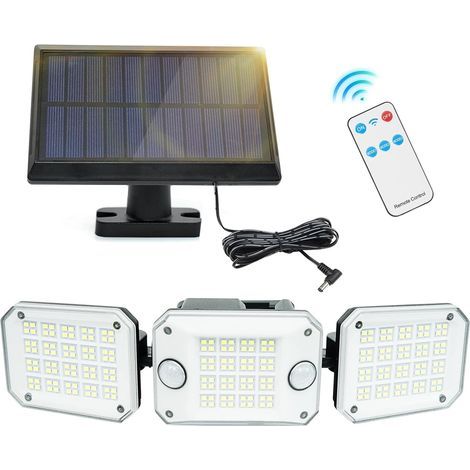 Lampe solaire - avec panneau solaire indépendant - 4 modes, grand angle 270° - avec câble de 3 m - avec télécommande (1/5)