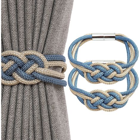 Lot de 2 attaches-rideaux style nordique simple, attache-rideaux magnétiques robustes, nœud en corde tressée bicolore, embrasses décoratives pour rideaux de maison et de bureau (1/5)
