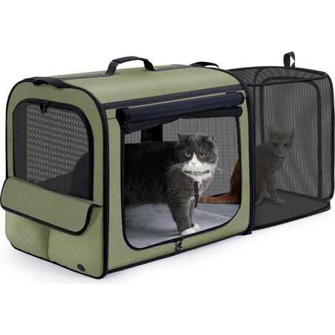Caisse de Transport Extensible pour Chiens, Grand Sac de Transport pour Chiens et Chat,Cage de Voyage Pliable à côtés Souples pour Chien, Respirant Pliable,Cage Chien Voiture Vert (1/5)