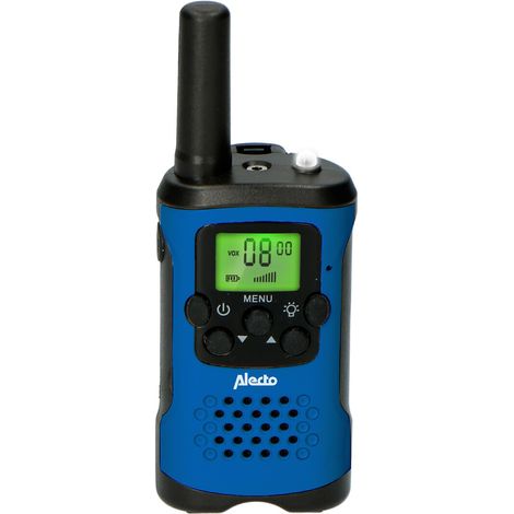 Alecto Walkie-Talkie Set / 2 Handsets / Bis zu 7 km / Frequenzkanäle: 8 / PTT / VOX / 24 h Standby / Inklusive Ladestation / Kopfhörerausgang / Blau / Schwarz