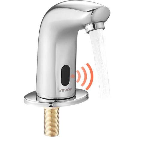 Robinet Automatique sans Contact, Mitigeur de Lavabo à Capteur de Mouvement, Robinetterie d'Eau Froide, Fonctionne sur Piles, pour Tuyau de 9,5 mm, Bar Cuisine Salle de Bain, Chromé Argenté (1/5)