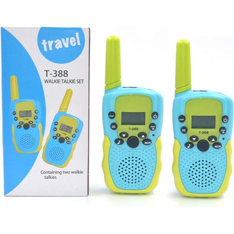 2 talkies-walkies pour enfants bleu-vert 22 canaux portée jusqu’à 6 km, radios portables sans fil, communication pour jeux, camping, randonnée, voyage et activités extérieures (1/5)