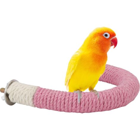 Perchoirs en bois naturel en forme de U avec corde en chanvre - Accessoires pour cage à oiseaux - Jouet pour perruches, calopsittes, etc., rose (1/5)