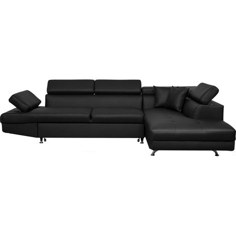 Loungitude – Canapé d'angle convertible avec coffre en simili – Angle droit – 5 places – Dimensions 271x192 cm – Rembourrage mousse et ressorts (1/5)