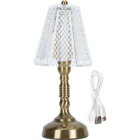 Ortviai Lampe de bureau tactile LED rechargeable sans fil, 3 modes + gradation continue, abat-jour en cristal, design moderne