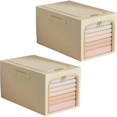Boîtes rangement beige 30L empilables transparentes lot de 2 (1/4)