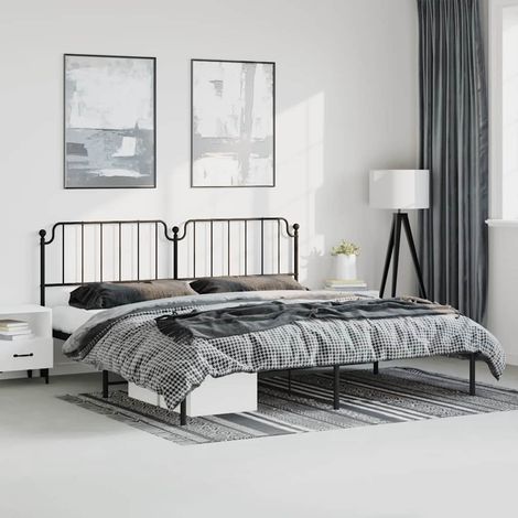 Bettgestell mit Kopfteil Metall Schwarz 183x213 cm