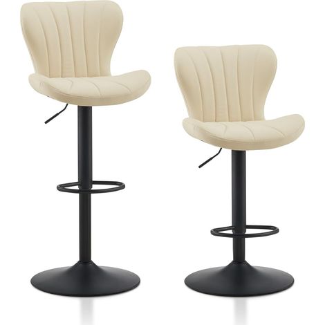 Lot de 2 tabourets de Bar en Cuir synthétique - Réglable en Hauteur - Pivotant à 360° - avec Dossier, Repose-Pieds - Cadre en métal - Forme de Bol Moderne - pour Cuisine, Bar - Crème (1/5)