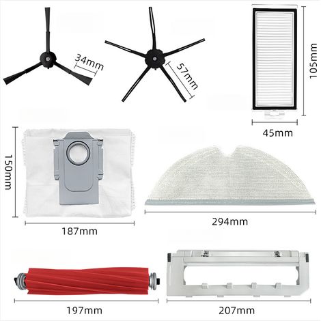 Accesorios para aspiradoras robot Roborock, aptos para los modelos Q7/Q7max, que incluyen cepillo principal, filtro, filtro HEPA, mopa y bolsa para el polvo. (1/5)