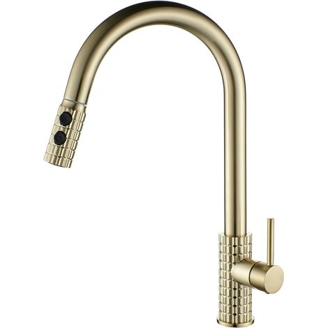 Robinet de cuisine doré haute pression avec douchette extractible extensible à 360° (1/5)