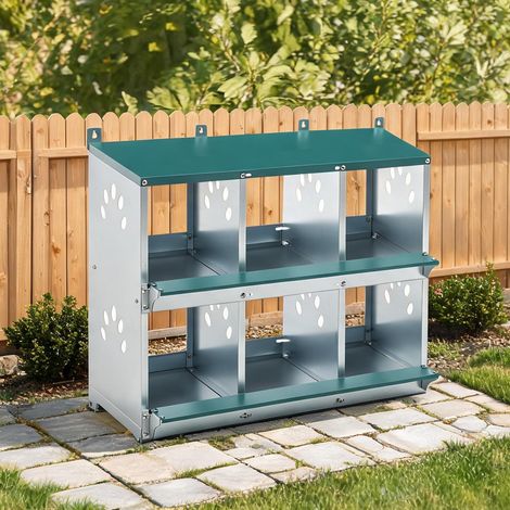 Pondeuse en métal vert à 6 nids avec inclinaison 86° pour poules (1/5)