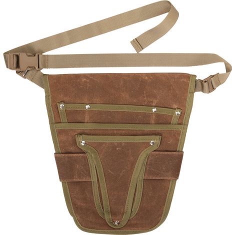 Sac à Outils en Toile Cirée Marron, Pochette de Ceinture Résistante à l'Usure pour Désherbage, Jardinage et Électricien, Sac de Rangement avec Boucle (1/4)