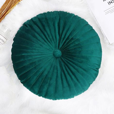 Rundes, dekoratives Samtkissen – Kleines Samtkissen – Ideal für Wohnzimmer, Sofa, Bett und Boden – 35 cm (Dunkelgrün) (1/4)
