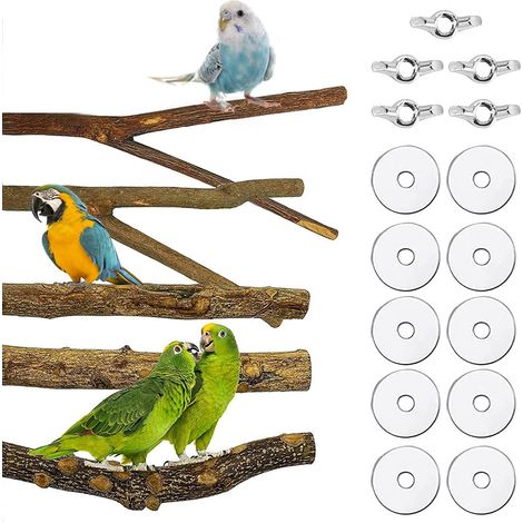 Perchoir pour oiseaux, accessoires pour cage à oiseaux, 5 perchoirs pour perroquets, perchoir en bois naturel pour perruches et autres oiseaux (1/5)