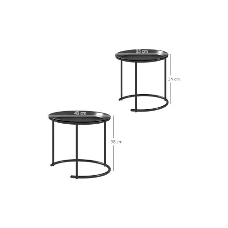 Ensemble de 2 tables d appoint rondes noires en acier, avec plateaux Ø43 et Ø35 cm et structure empilable pour salon (1/5)