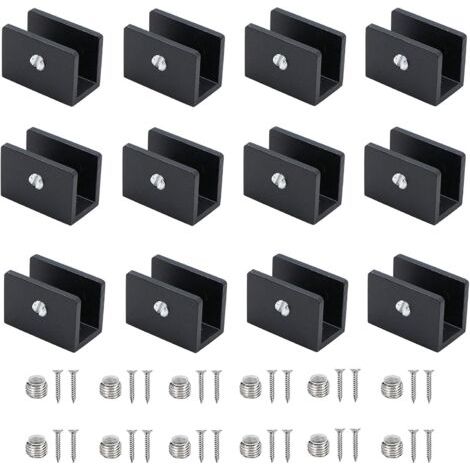 Lot de 12 pinces à verre réglables en aluminium – Pour tablettes en verre 8-10 mm – Installation facile avec vis incluses – Pour salle d'eau et balcon (1/5)