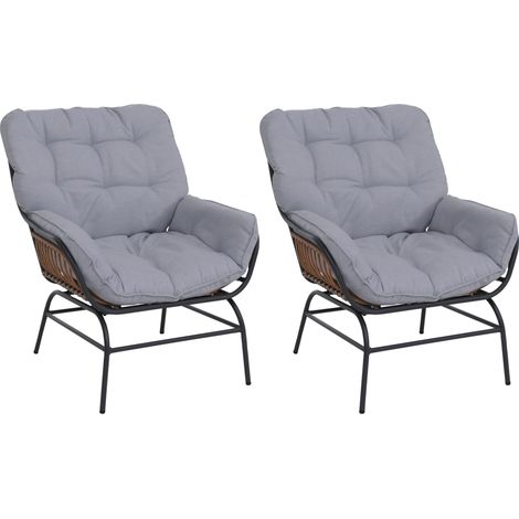 Lot de 2 fauteuils lounge HWC-P75, fauteuils lounge relax, tissu 220 g/m2 polyrotin métal - gris fon (1/5)
