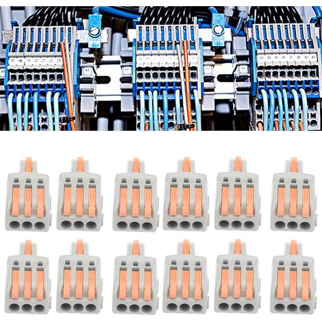 Packung mit 20 T-förmigen Schnellanschlussklemmen, Druckknopfverbindern, Parallelverteilern mit 1 Eingang und 3 Ausgängen, grau (SPL-F13), orange (1/5)