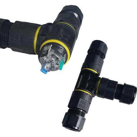 2 Connettori Veloce IP68 Forma T 3 Posti per Cavo Elettrico 6 12mm 122x80x30mm