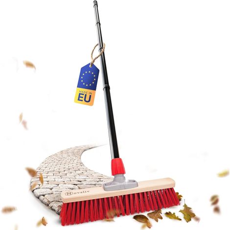 Balai de rue Novaliv avec manche extérieur 50 cm Poils élastomère Idéal comme balai extérieur Balai de jardin avec manche Poils durs Balai de