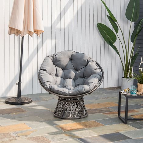 Fauteuil papasan rotatif grand confort Ø 97 x H86 cm avec coussin, résine tressée grise, assise ronde pour extérieur jardin